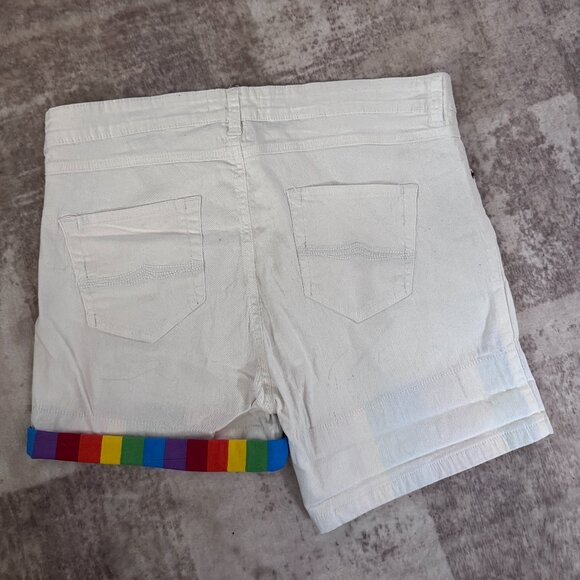 Pride Bunny Brand White Shorts w/ Rainbow Cuff Inside & Plain Outside, 36" - Picture 2 of 3